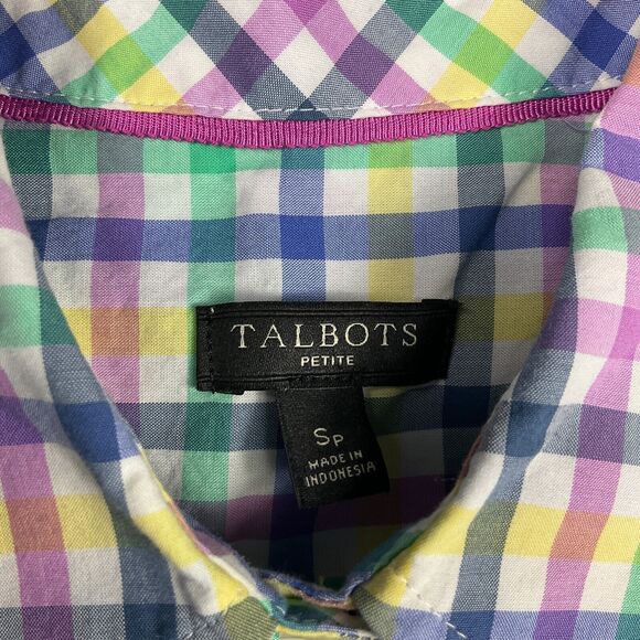 Talbots Cotton Office Button Shirt Colorful Plaid Long Sleeve Classic Top PS - Picture 4 of 10